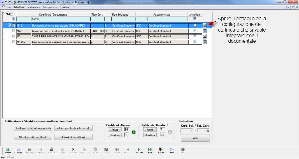 Si procedere all apertura del dettaglio di configurazione dal blocco