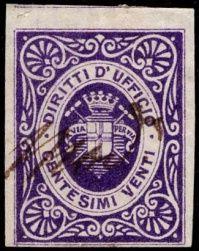 20 celeste Uffizio 1875/< Stampa mm. 22x24. 4 L.