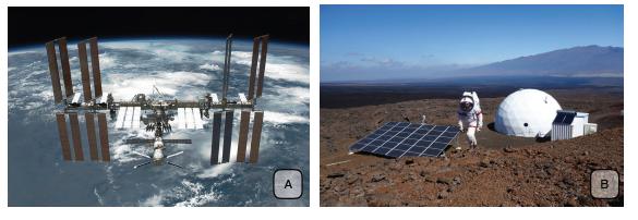 FIGURA 3: (A) Fotografia della Stazione Spaziale Internazionale (ISS) nell'orbita della Terra.