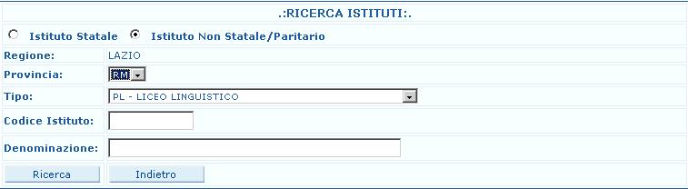 meccanografico dell Istituto d interesse. Facendo clic sul tasto Ricerca Istituto Avanzata (vedi immagine precedente) comparirà questa pagina. Qui è necessario impostare i criteri di ricerca.