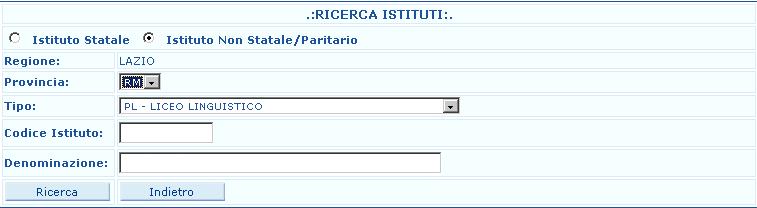 meccanografico dell Istituto d interesse. Facendo clic sul tasto Ricerca Istituto Avanzata (vedi immagine precedente) comparirà questa pagina. Qui è necessario impostare i criteri di ricerca.