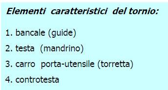 Tornitura Tornio parallelo Tornio paralleloil moto principale o di lavoro è rotatorio ed è posseduto dal pezzo, che è fatto ruotare dall'albero principale della macchina (mandrino).