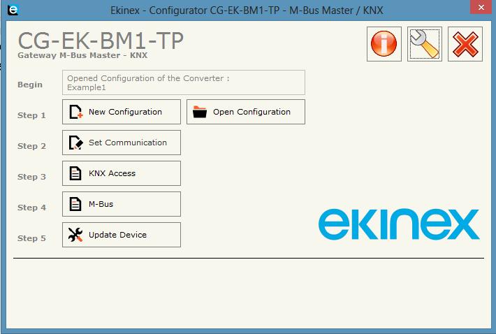 5 Utilizzo del software di configurazione Il software di configurazione ekinex CGEKBM1TP consente di effettuare le seguenti operazioni: scelta parametri fisici della comunicazione M-Bus; scelta