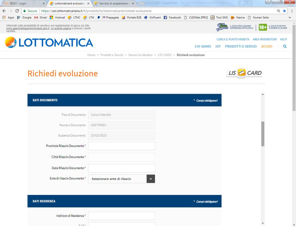 4. Verifica i dati relativi al documento di identità ed inserisci i dati mancanti.