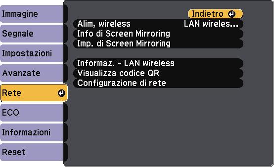 Impostzioni di rete del proiettore - Menu Rete 113 Le impostzioni sul menu Rete consentono di visulizzre le informzioni di rete e configurre il proiettore per il monitorggio e il controllo trmite