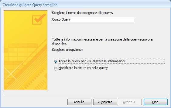 MODULO 5 - USO DELLE BASI DI DATI 7 7. digitare il nome da assegnare alla query 8.