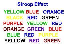 Effetto Stroop inverso: leggere la parola e trascurare il colore: l effetto non si presenta. L effetto Stroop Stroop (1935).