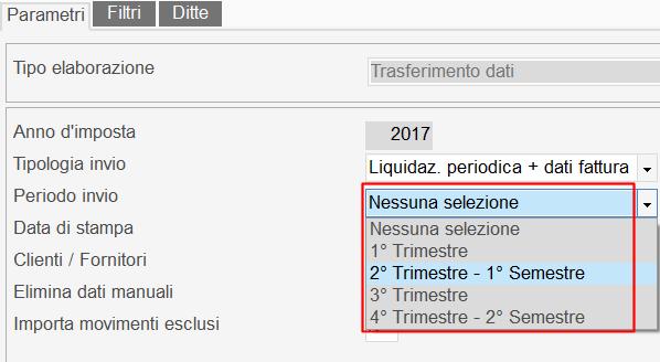 Nel campo sottostante, Periodo invio, sarà invece necessario inserire il periodo da trasferire, tenendo conto che, nel caso in cui nel campo precedente, si sia optato per liquidazione periodica +