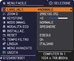 INPUT ASPECT ESC POSITION IWB AUTO CALIBRATION ACCENTUALIZER HDCR PAGE MAGNIFY MYBUTTON UP ON 1 DOWN KEYSTONE OFF TEMPLATE 2 ENTER D-ZOOM - + FREEZE VOLUME + AV MUTE MENU ー RESET Operazioni Utilizzo