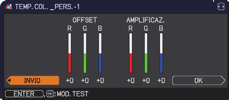 Voce TEMP. COL. COLORE CHIARI (continua alla pagina seguente) Descrizione Menu FOTO Servirsi dei pulsanti / per modificare la temperatura del colore. Regolazione delle impostazioni PERS.