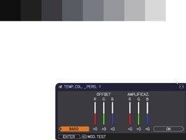 del modo selezionato. L opzione OFFSET modifica l intensità del colore per tutte le tonalità del modello test. L opzione AMPLIFICAZ. modifica l intensità delle tonalità più chiare del modello test.