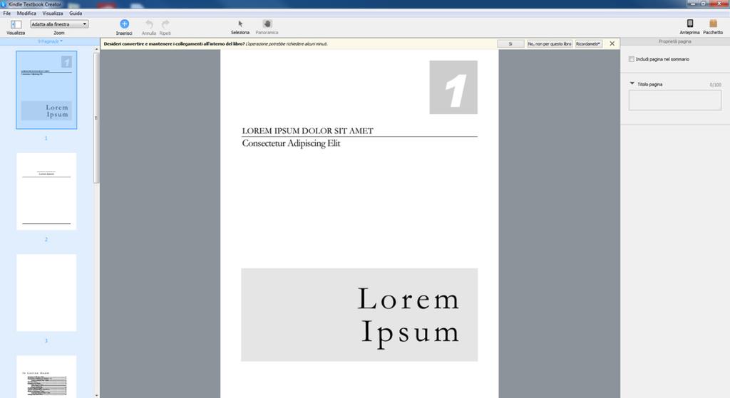 Se sono presenti collegamenti ipertestuali nel PDF, Kindle Textbook Creator mostra un messaggio nel quale ti viene chiesto se desideri mantenerli.