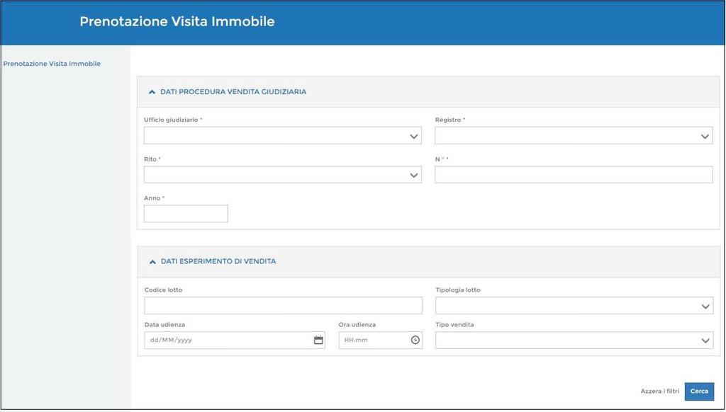 della pagina. Premendo il tasto, si accede alla funzionalità che consente di ricercare le richiesta di visita di un immobile in vendita per una data procedura. 2.1.