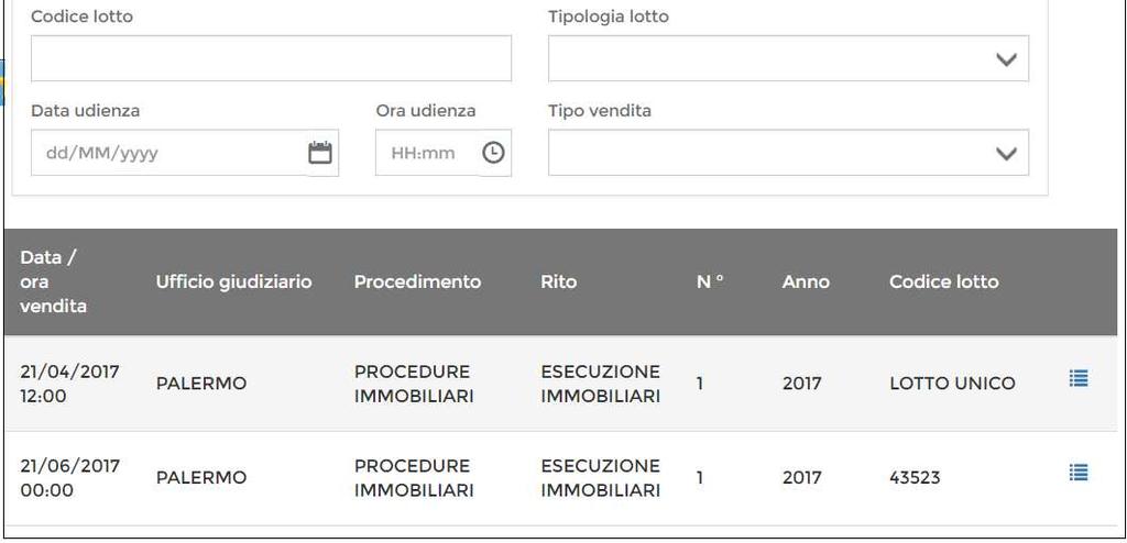 All'interno della lista ottenuta, in base ai parametri di ricerca impostati, in corrispondenza delle inserzioni è presente il link che permette di visualizzare l elenco delle richieste di visita per