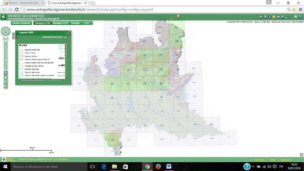 Tra gli altri strumenti a disposizione, oltre a quelli comuni a tutti i servizi di mappa del Geoportale Regionale, quello cerchiato in rosso nella figura seguente, consente di aprire la legenda della