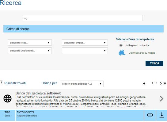 Il risultato della ricerca mostra le seguenti georisorse : Applicativo CARTOGRAFIA