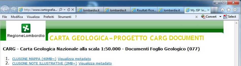 Si apre una finestra che dà una serie di informazioni sul numero e nome del foglio, sull Ente realizzatore, sul