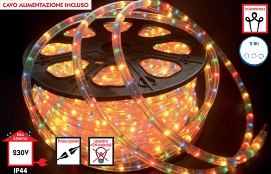 Tubo luminoso a incandescenza IP44 44mt 3 fili Ø 13 mm Prolungabili Corredata di 4 set di accessori comprendenti cavi alimentazione, connettori, giunzioni,