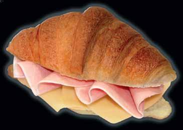 croissant Deliziosi croissant salati di pasta sfoglia, proposti nelle due farciture di maggior successo. croissant prosciutto cotto e formaggio 605-0 pz/ct t.m.c. 30 gg pz 05 g (55g farcitura) EAN