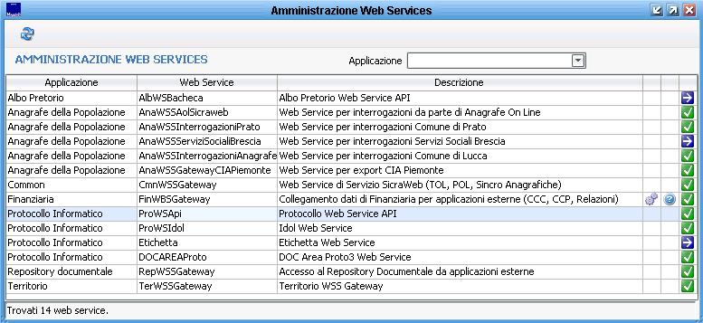 configurazione dei WS La riga evidenziata sopra del ProWSApi normalmente sarà in stato disattivato, contraddistinto quindi dall icona.