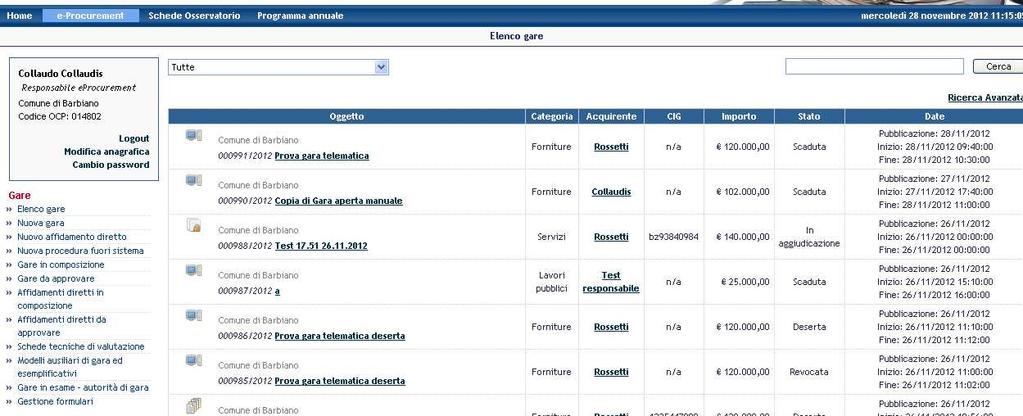 2.3. GARE DA APPROVARE FUNZIONALITA NON ATTIVA! Le gare da approvare sono quelle inviate ai responsabili per l approvazione o eventuale modifica prima della pubblicazione.