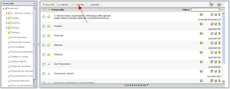 funzionalità di creazione dei fascicoli.
