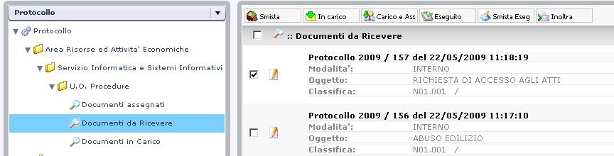 3.3 Gestione dei documenti dal Sistema Documentale Nel paragrafo precedente si è visto il comportamento delle icone lente ( ) poste sulla scrivania virtuale.