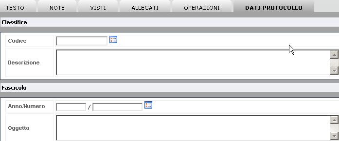 Classificazione: cliccando sul tasto si apre la maschera di ricerca per la selezione della classifica: Se si conosce esattamente il codice della classifica in cui si desidera collocare la lettera (es.