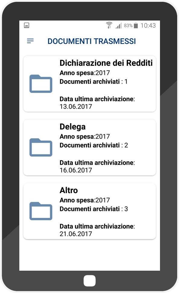 3. Documenti trasmessi La pagina Documenti trasmessi è resa disponibile, tramite il pulsante dell applicazione. Da questo pulsante si apre la pagina di menu di figura.