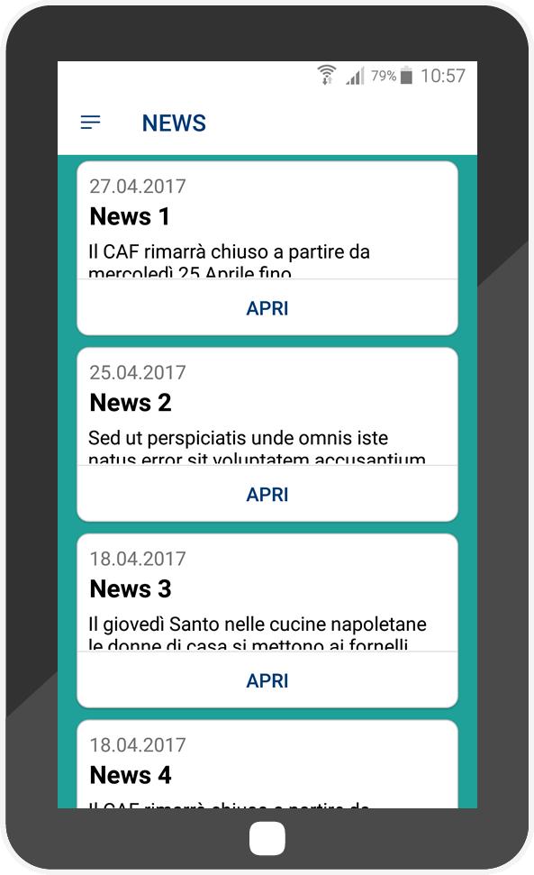 6. News La pagina News è resa disponibile, tramite il pulsante Da questo pulsante si apre la pagina di menu di figura., dalla Home dell applicazione.