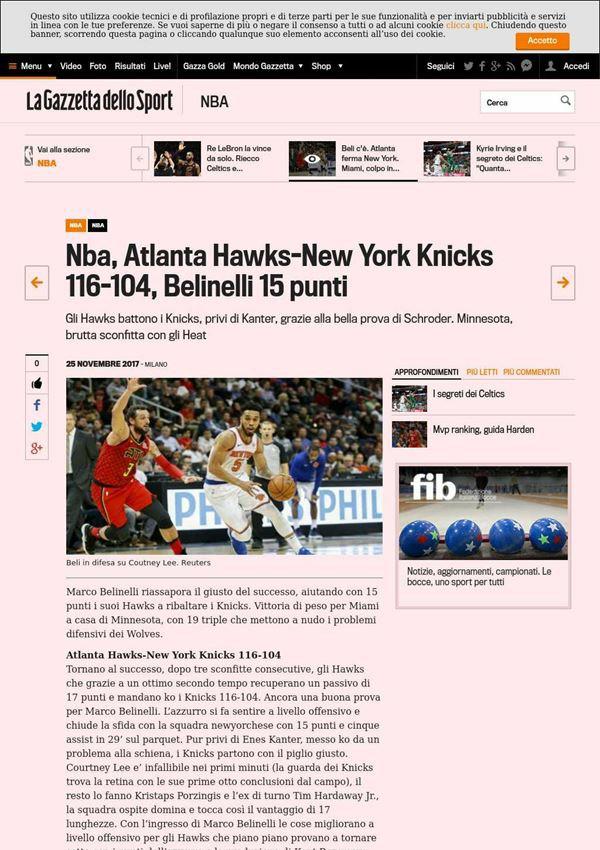 gazzetta.it Sport Nba, Atlanta Hawks New York Knicks 116 104, Belinelli 15 punti Gli Hawks battono i Knicks, privi di Kanter, grazie alla bella prova di Schroder.