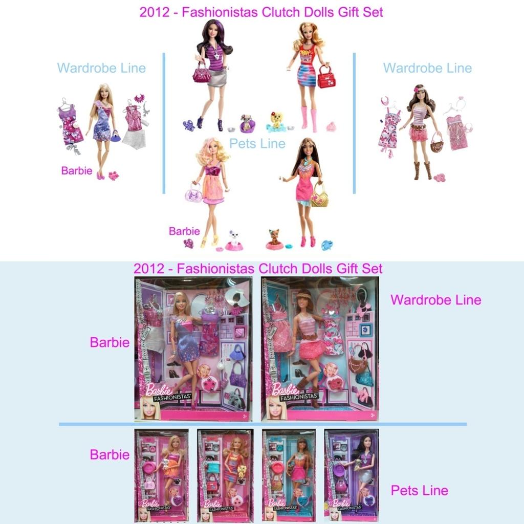 2012 - Barbie Fashionistas Clutch Dolls. Gift Sets Questi set sono arrivati nei negozi nell agosto 2012.