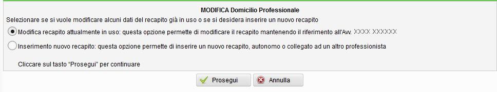 18 Scegliere se si vogliono modificare alcuni dati del recapito attualmente in uso mantenendo attivo il collegamento con il professionista/ente attuale (riquadro rosso, Fig.