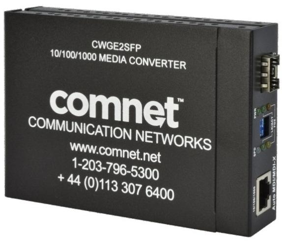 Media Converter Comnet MDC1100 CWGE2SFPM2 Media converter Comnet 10/100/1000Mbps una porta RJ45 ed una porta ottica per due fibre multimodali 850nm con connettori LC distanze fino a 550 metri con f/o