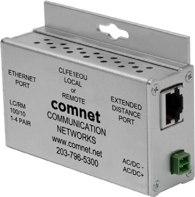 Trasmettitori Lan Ethernet Comnet su cavo UTP TEC150 CLFE1EOU Trasmettitore Ethernet Comnet su cavo UTP fino a 548m (10 Base-T) oppure 304m (100 Base-T) pass through PoE IEEE 802.