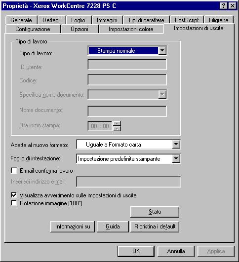 2 Sistema operativo Windows 95/98/Me CAD - La stampa viene ottimizzata per la riproduzione di linee sottili e di testo a colori. No - La stampa viene eseguita senza alcuna registrazione del colore.