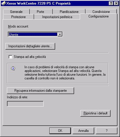 3 Sistema operativo Windows NT 4.0 Impostazioni della scheda Configurazione Questa sezione descrive le impostazioni della scheda Configurazione.