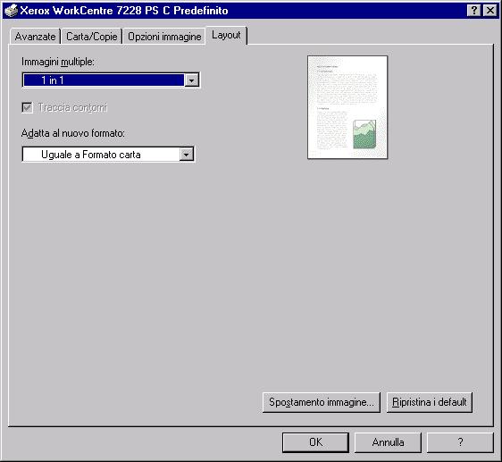 3 Sistema operativo Windows NT 4.0 Impostazioni della scheda Layout Questa sezione descrive le impostazioni della scheda Layout.