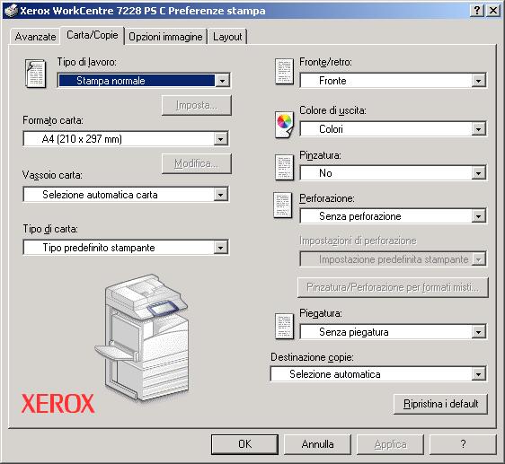 4 Sistema operativo Windows 2000, Windows XP o Windows Server 2003 Visualizza messaggio - Visualizza un messaggio sul pannello comandi. La stampa non inizia finché non viene caricata la carta giusta.