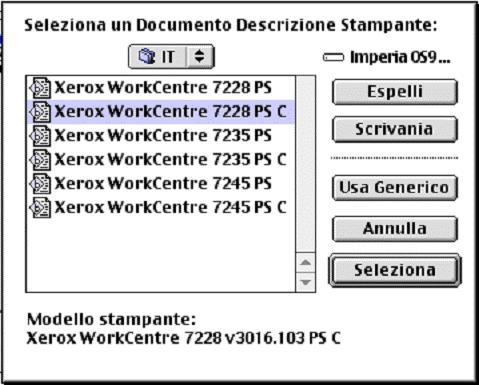 Se il sistema non cerca automaticamente il file PPD: (1) Fare clic su [Seleziona un Documento Descrizione Stampante].