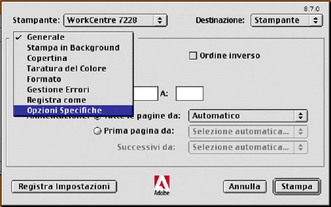 5 Computer Macintosh Impostazioni specifiche del driver di stampa Questa sezione descrive le impostazioni specifiche della stampante.