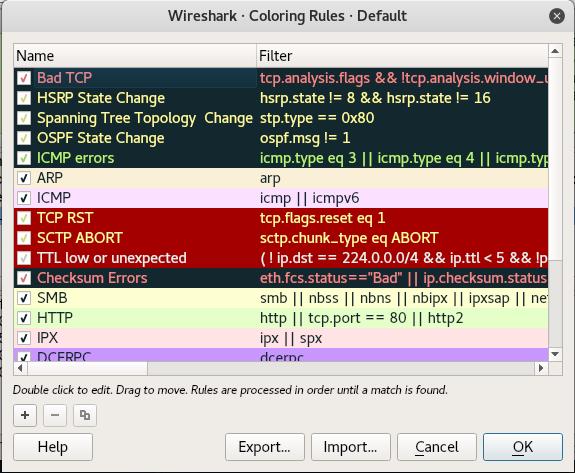 Wireshark Dal menu "View è possibile consultare le "Coloring