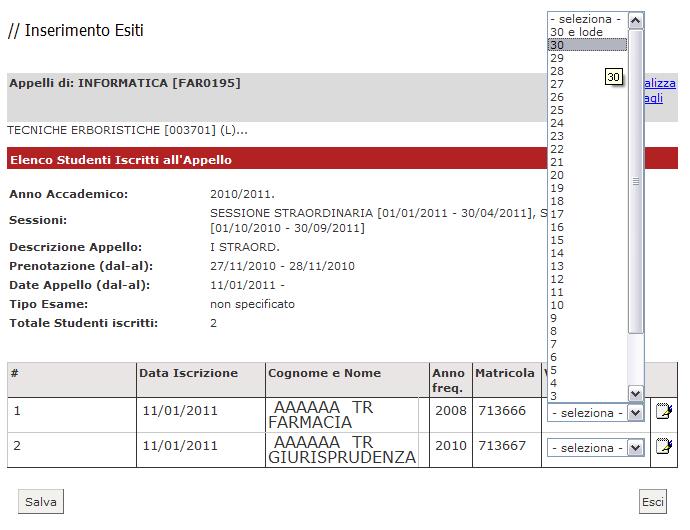 Se si desidera invece inserire delle domande di esame, una data di sostenimento esame diversa da quella dell appello o delle note