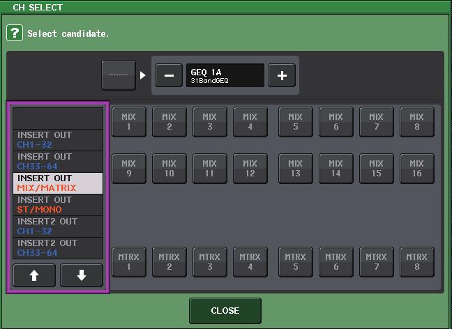 EQ grafico, Equalizzatore parametrico, effetti e Premium Rack 4 Pulsante INPUT PATCH Se il tipo è EFFECT (EFFETTO), verranno visualizzati due pulsanti (L/R, sinistra/destra).