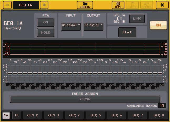 EQ grafico, Equalizzatore parametrico, effetti e Premium Rack Finestra GEQ EDIT (Flex 15GEQ) Inserimento di un PEQ in un canale In questa sezione viene illustrato come inserire un PEQ nel canale