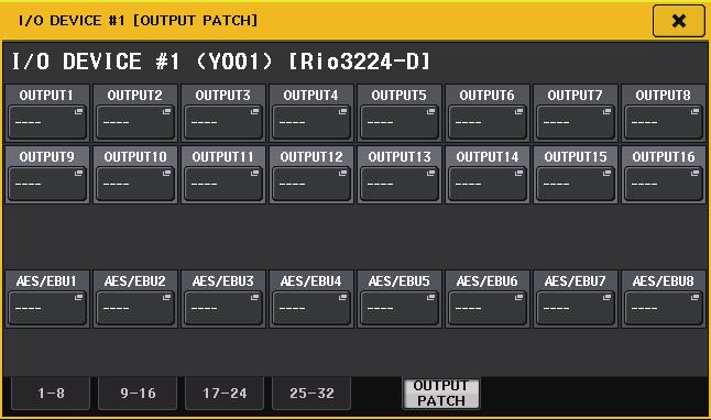 Impostare l'assegnazione di uscita. 1 2 1 Pulsanti di selezione della porta Premere uno dei pulsanti per visualizzare la finestra a comparsa PORT SELECT.