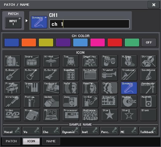 Canali di ingresso Quando si seleziona il tab ICON Quando si seleziona il tab NAME È possibile immettere direttamente un nome del canale sulla schermata della tastiera.