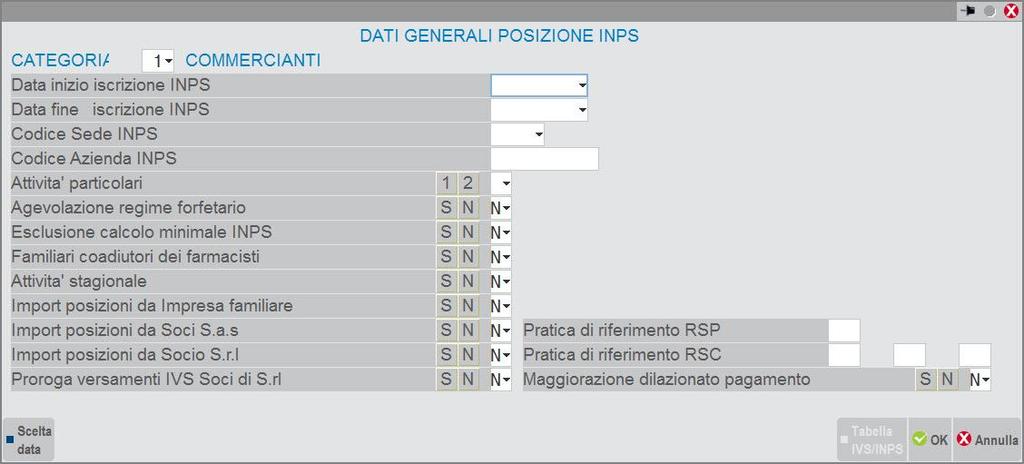 Artigiani e Commercianti. Dopo la selezione viene visualizzata la videata Posizione INPS dove vengono elencate le posizioni inserite.