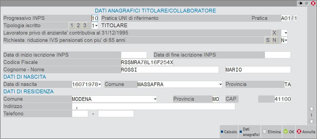 Obbligatoriamente indicare la CATEGORIA aiutandosi con il comando Tabella IVS/INPS [F2]. Il campo DATA INIZIO/FINE ISCRIZIONE INPS è da indicarsi solo se ricade nell anno di imposta o corrente.