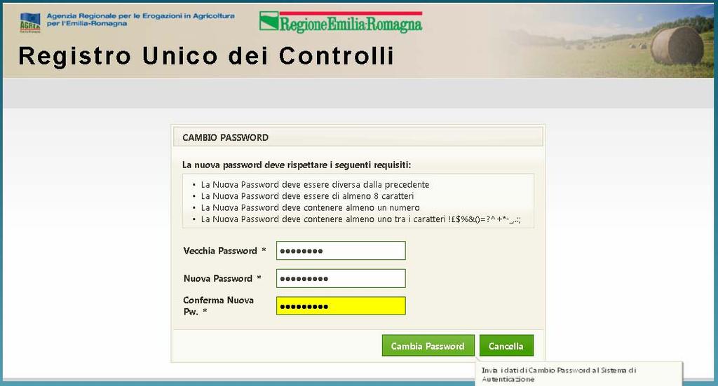 1.2 Cambio password Al primo accesso il sistema chiede all utente di cambiare la password.